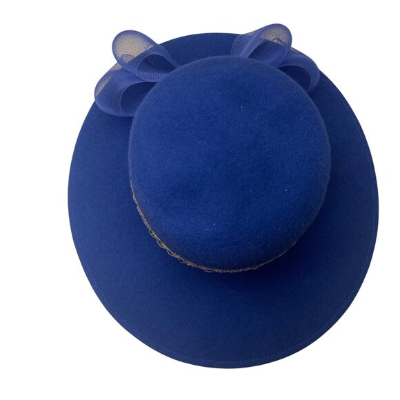 Glory II Womens Blue Wool Dress Hat With Decorative Band & Mesh Bow main image 6